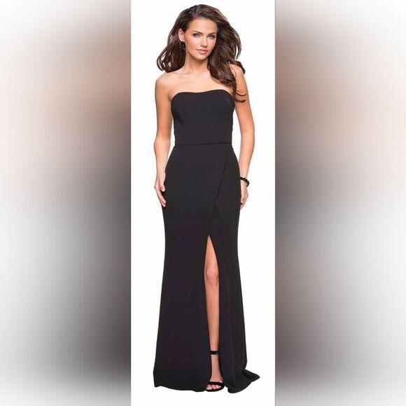 La Femme 27035 Strapless crisscross strappy back Gown NWT Size 10 Black - Picture 1 of 5